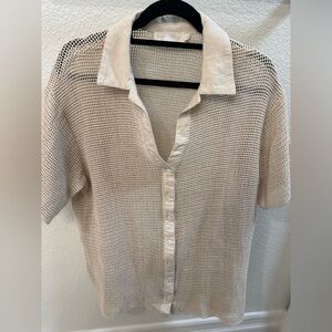 Tan Cream Crochet Button Down Bathing Suit Cover